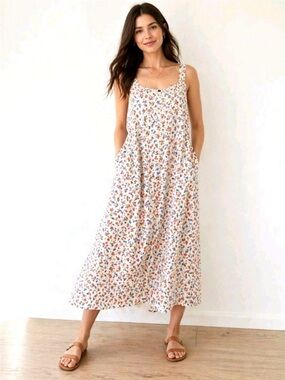 Old Navy White Floral Midi Linen Sundress